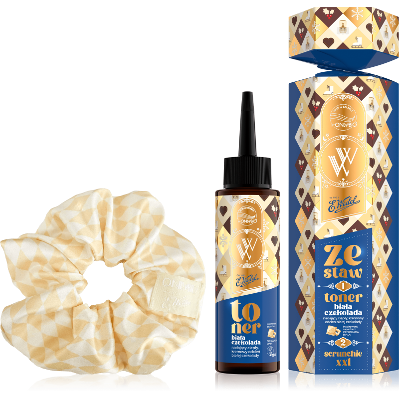 OnlyBio x Wedel Hair in Balance Zestaw świąteczny Toner + Scrunchie XXL Czekolada Biała