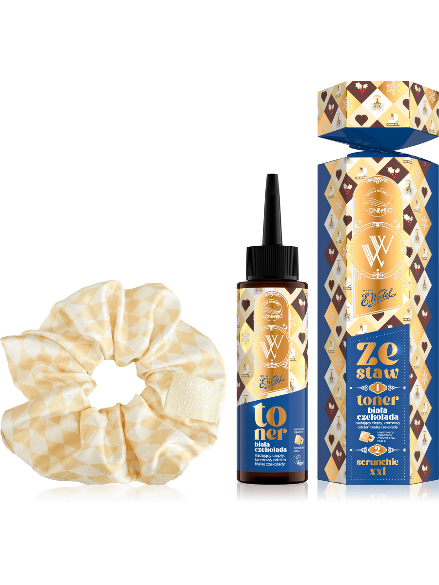OnlyBio x Wedel Hair in Balance Zestaw świąteczny Toner + Scrunchie XXL Czekolada Biała