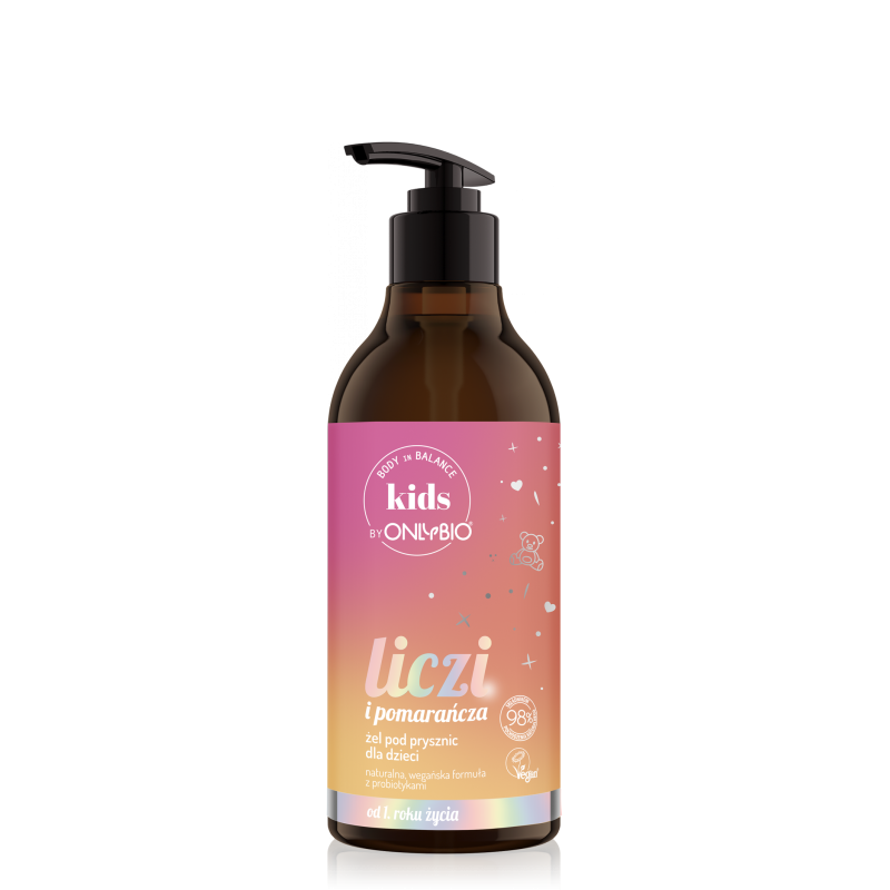 Body in Balance Kids by ONLYBIO Liczi i pomarańcza żel do mycia ciała dla dzieci 400ml