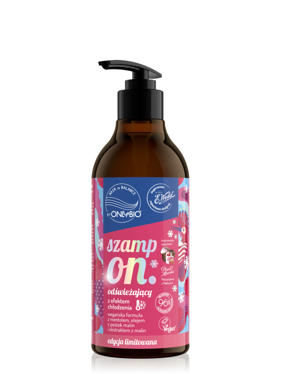 Hair in balance by OnlyBio x Wedel Szampon odświeżający inspirowany zapachem Ptasie Mleczko Mascarpone z Malinami 400 ml