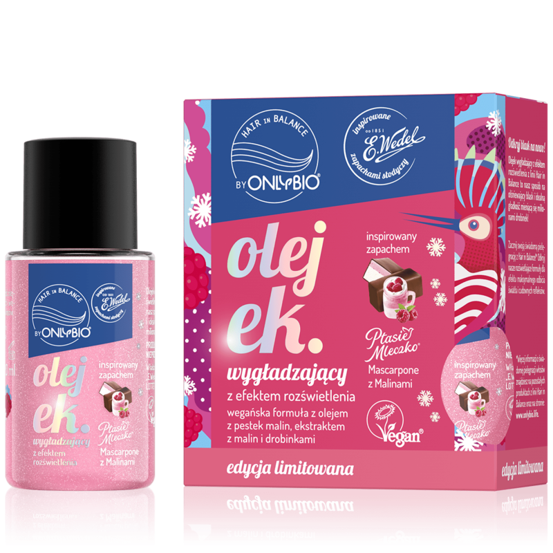 Hair in balance by OnlyBio x Wedel Olejek wygładzający inspirowany zapachem Ptasie Mleczko Mascarpone z Malinami 20 ml