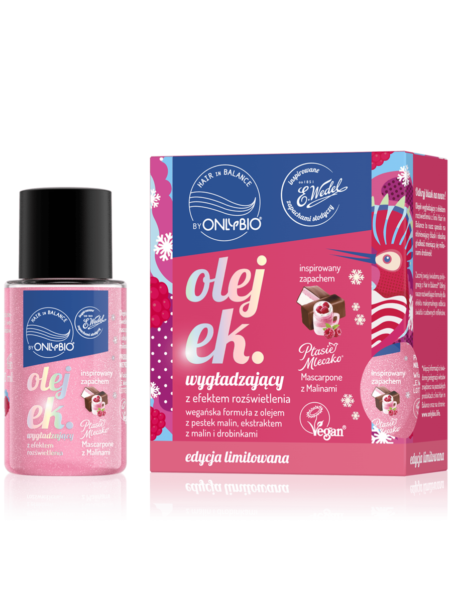 Hair in balance by OnlyBio x Wedel Olejek wygładzający inspirowany zapachem Ptasie Mleczko Mascarpone z Malinami 20 ml
