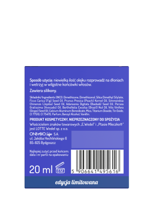 Hair in balance by OnlyBio x Wedel Olejek wygładzający inspirowany zapachem Ptasie Mleczko Jagodowy Shake 20 ml
