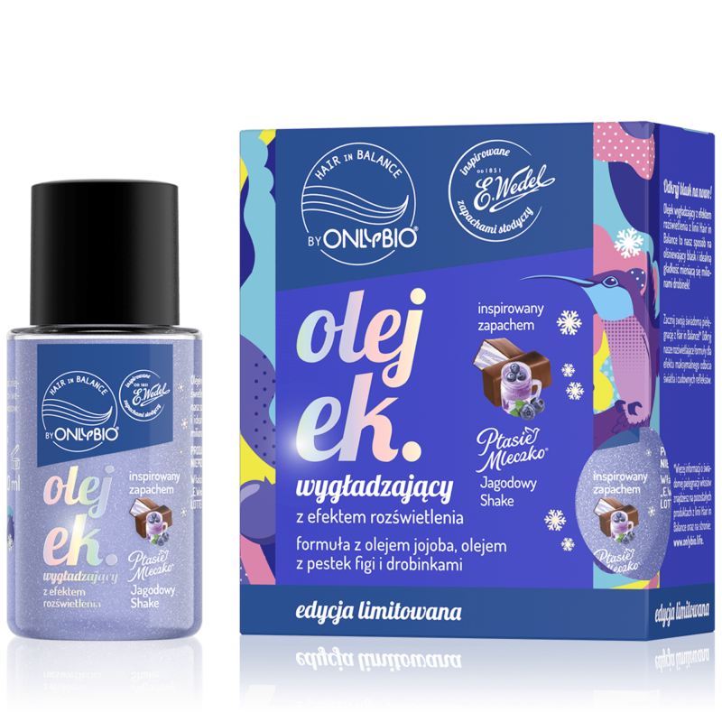Hair in balance by OnlyBio x Wedel Olejek wygładzający inspirowany zapachem Ptasie Mleczko Jagodowy Shake 20 ml