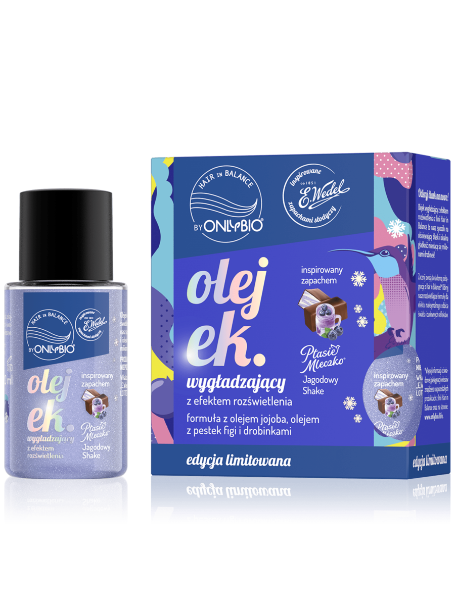 Hair in balance by OnlyBio x Wedel Olejek wygładzający inspirowany zapachem Ptasie Mleczko Jagodowy Shake 20 ml